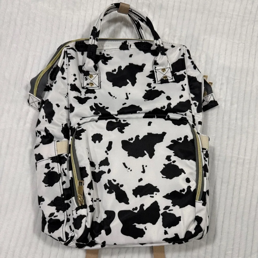 Cow Print Diaper Bag Backpack Black White Baby Bag Travel Backpack Multi Pocket